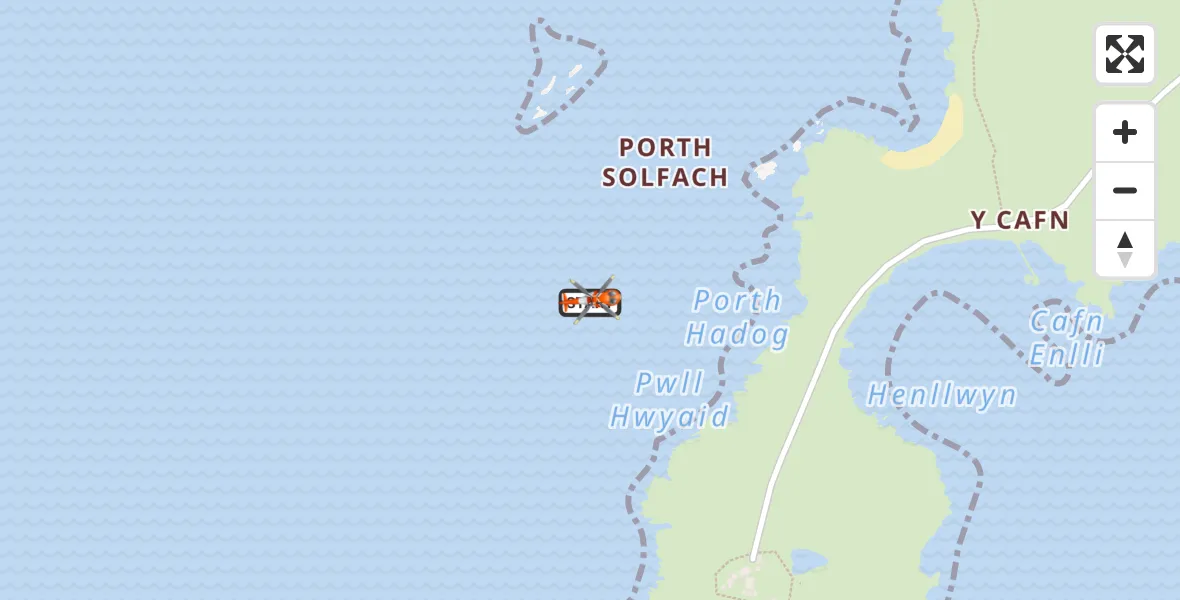 Flight path map showing Coastguard Helicopter route from Aberdaron to Aberdaron