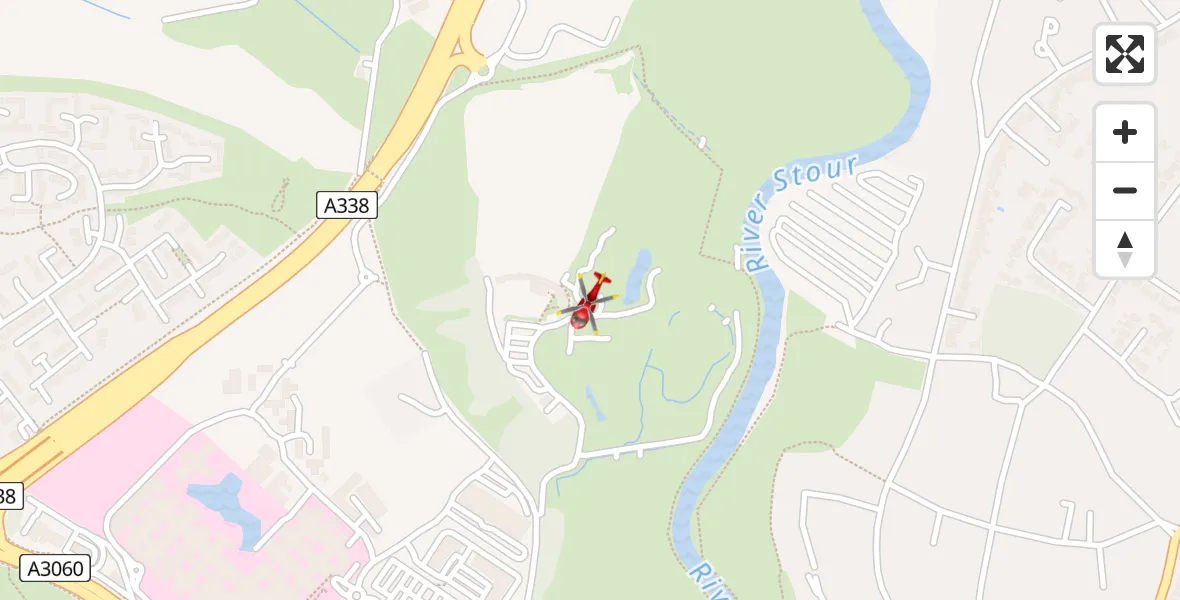 Flight path map showing Air Ambulance Helicopter route from Christchurch to Christchurch