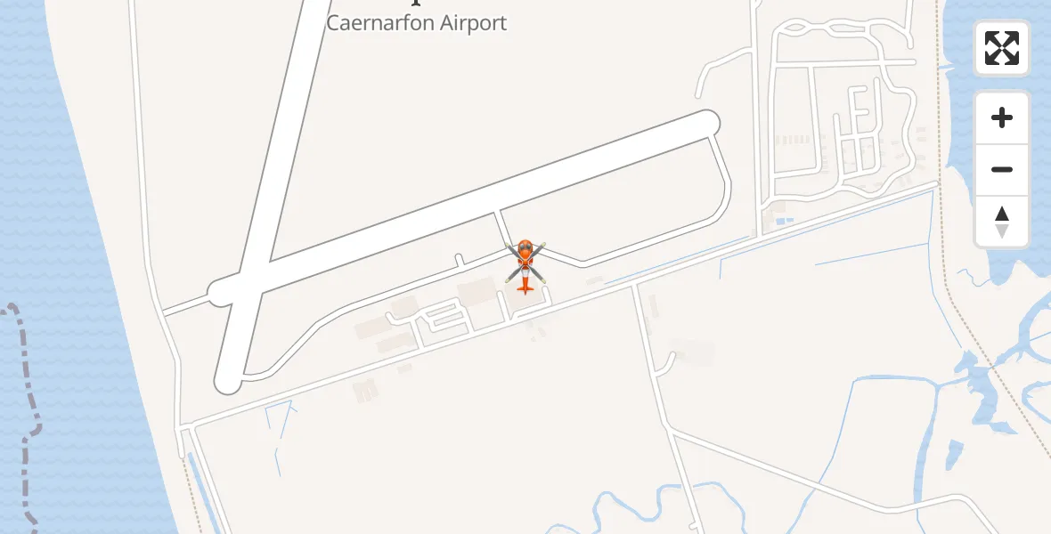 Flight path map showing Coastguard Helicopter route from Caernarfon Airport to Caernarfon Airport