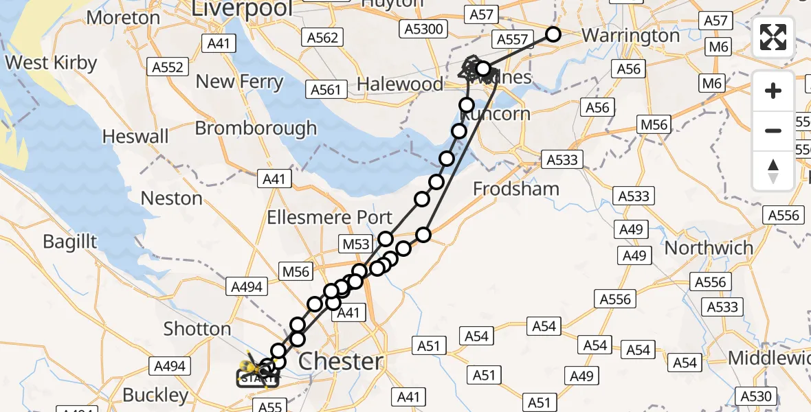 Flight route Police Helicopter Hawarden Airport - Hawarden Airport, 17 April 2026, 15:44