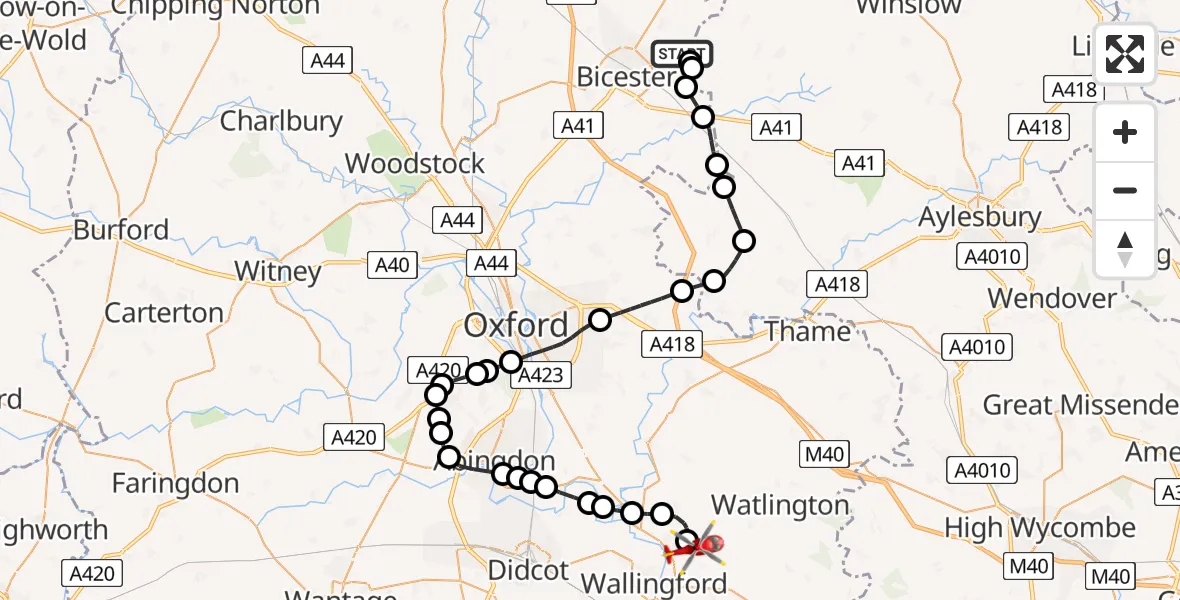 Routekaart van de vlucht: Air Ambulance Helicopter to RAF Benson