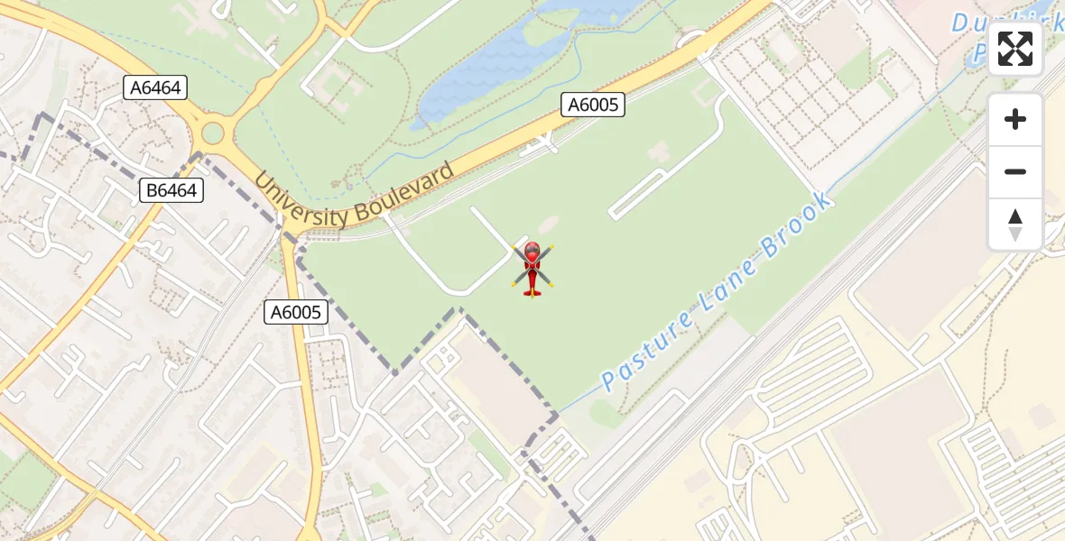Flight path map showing Air Ambulance Helicopter route from Beeston to Beeston