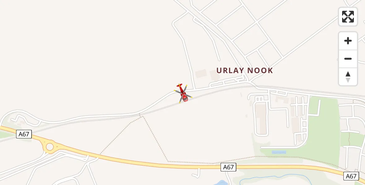 Flight path map showing Air Ambulance Helicopter route from Egglescliffe to Egglescliffe