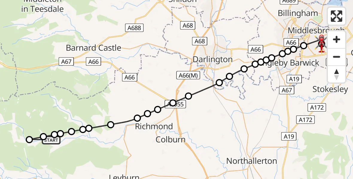 Routekaart van de vlucht: Air Ambulance Helicopter to James Cook University Hospital