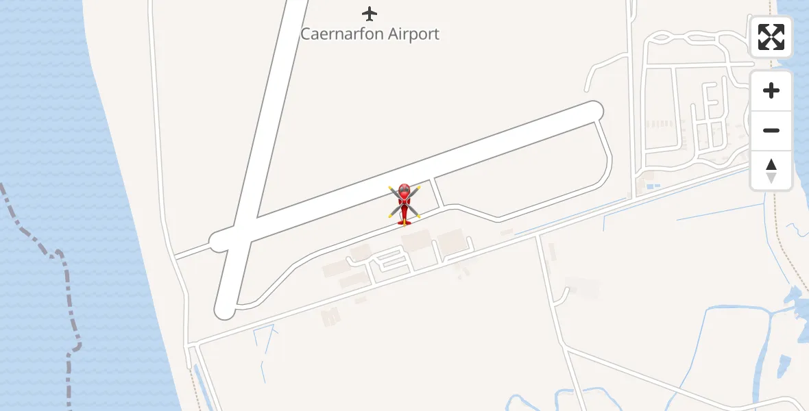 Flight path map showing Air Ambulance Helicopter route from Caernarfon Airport to Caernarfon Airport
