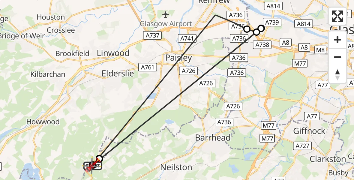 Flight route Air Ambulance Helicopter Uplawmoor - Uplawmoor, 17 April 2026, 17:29
