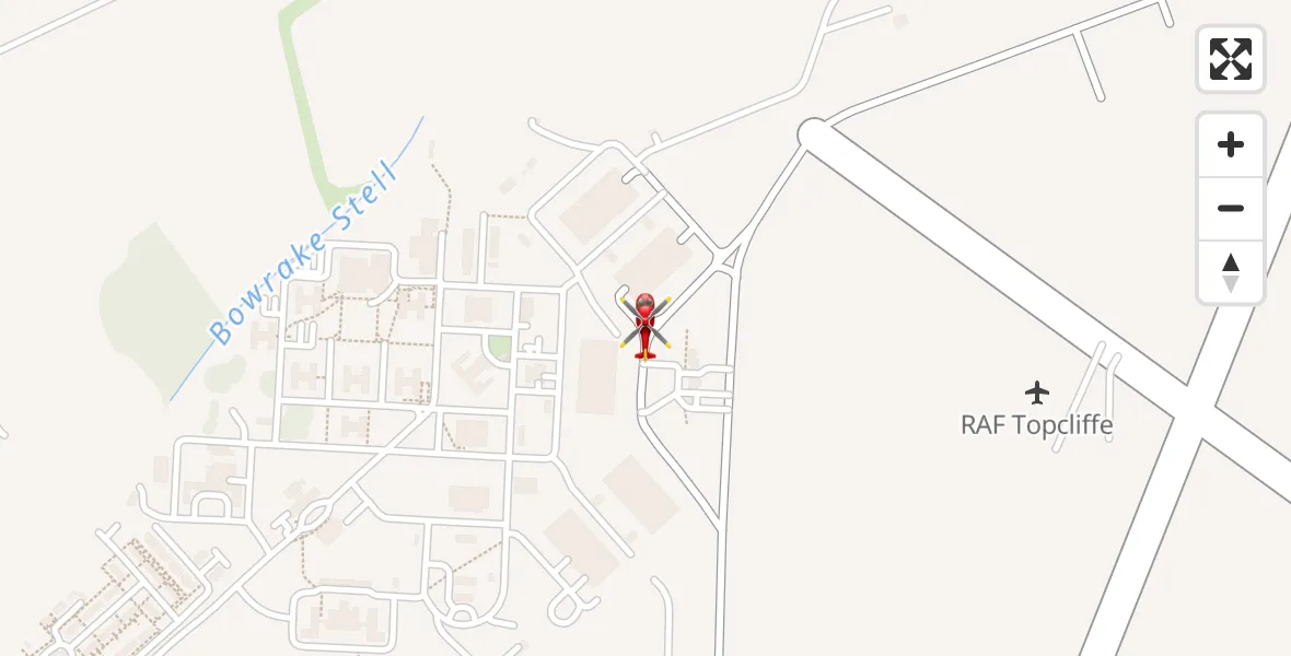 Flight path map showing Air Ambulance Helicopter route from RAF Topcliffe to RAF Topcliffe