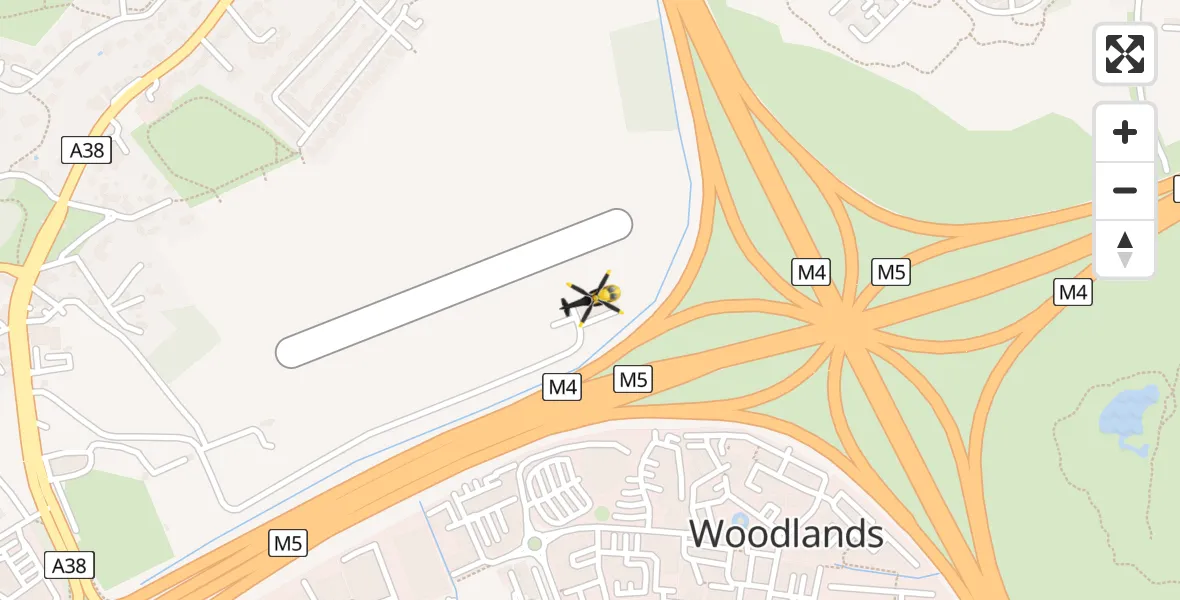 Flight path map showing Police Helicopter route from Almondsbury Helicopter Base to Almondsbury Helicopter Base