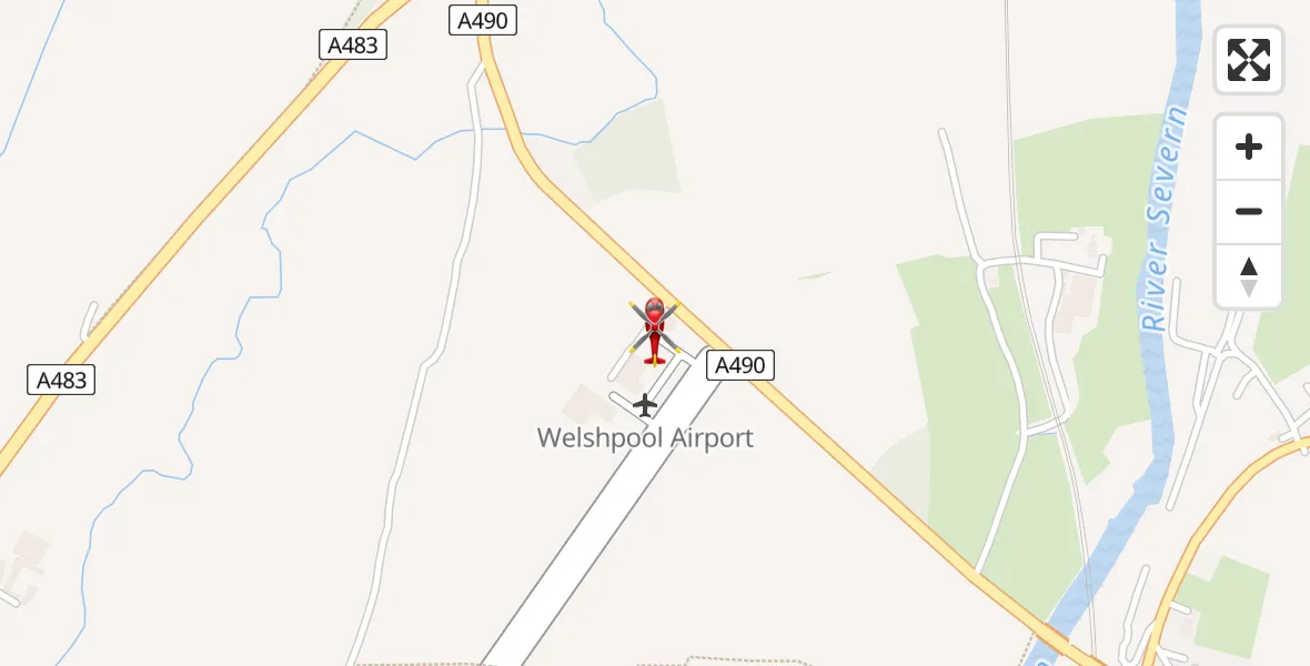 Flight path map showing Air Ambulance Helicopter route from Welshpool Airport to Welshpool Airport