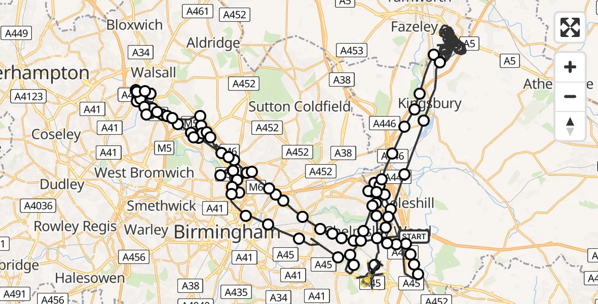 Flight route Police Helicopter Coleshill CP - Birmingham Airport, 17 April 2026, 20:05