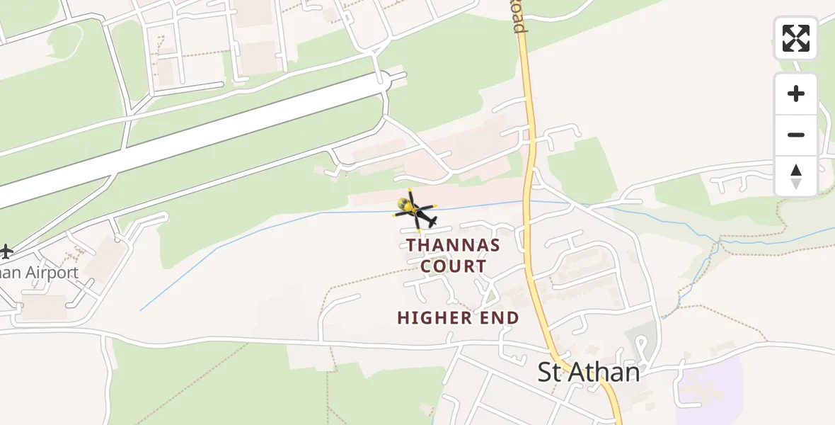 Flight path map showing Police Helicopter route from MOD St Athan to MOD St Athan
