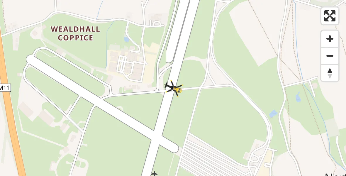 Flight path map showing Police Helicopter route from North Weald Airfield to North Weald Airfield