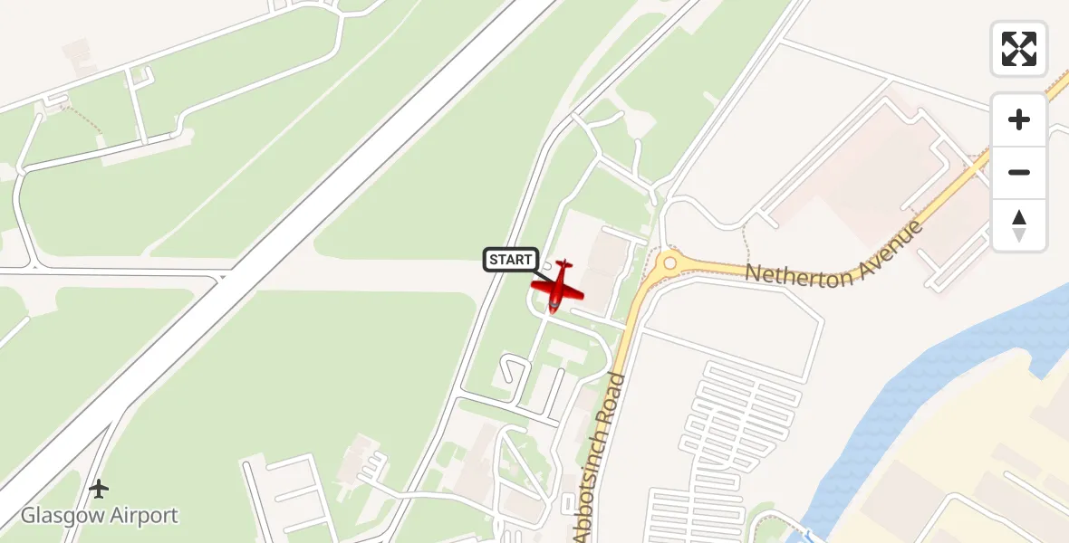 Flight path map showing Air Ambulance Aircraft route from Glasgow Airport to Glasgow Airport