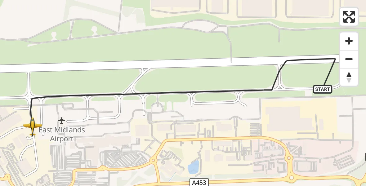 Flight path map showing Police Aircraft route from East Midlands Airport to East Midlands Airport
