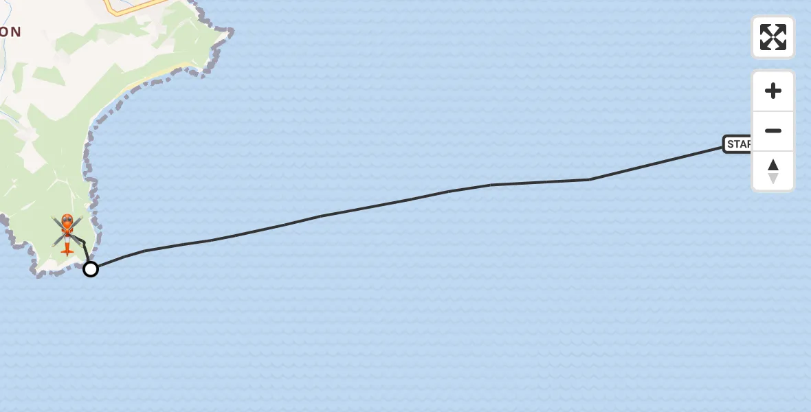 Flight path map showing Coastguard Helicopter route from English Channel to Gorran Haven