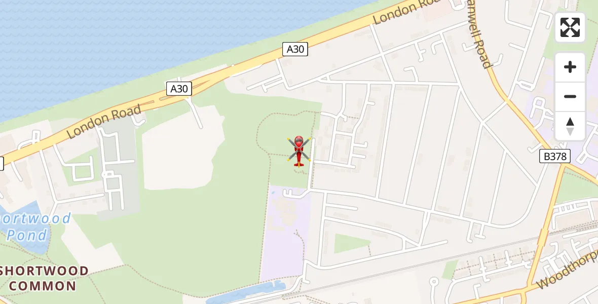 Flight path map showing Air Ambulance Helicopter route from Ashford to Ashford