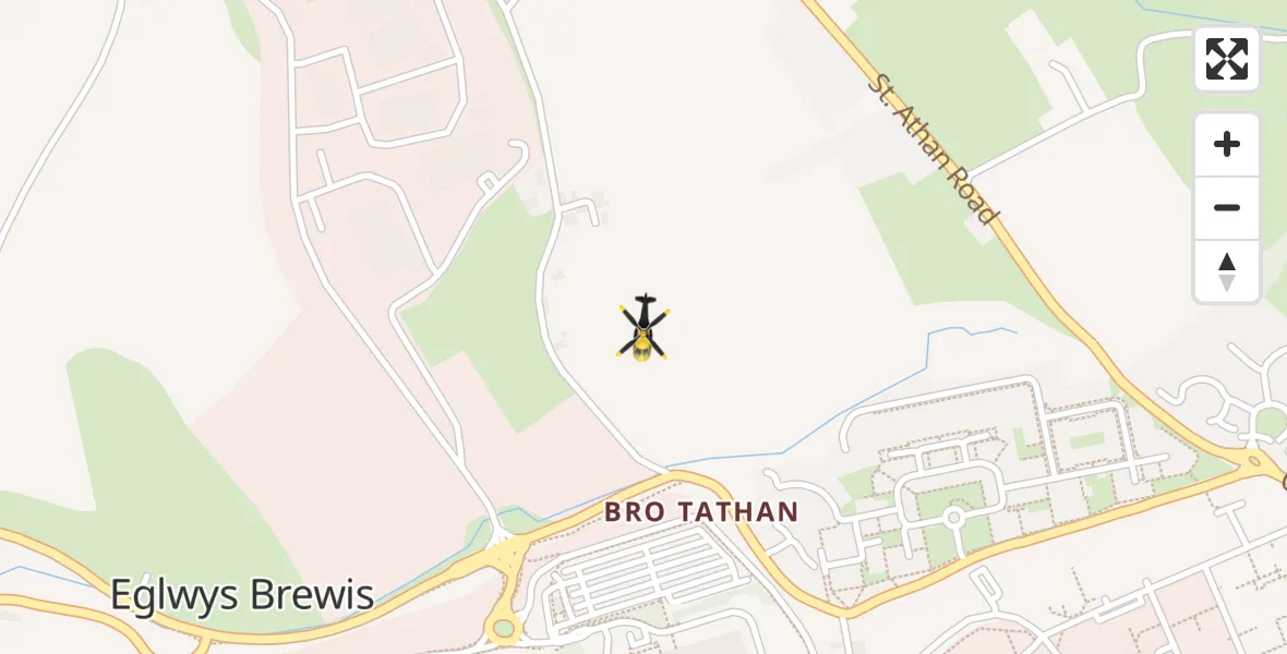 Flight path map showing Police Helicopter route from MOD St Athan to MOD St Athan