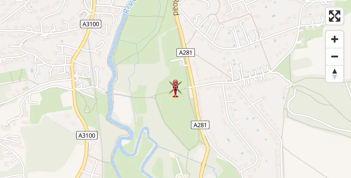 Flight path map showing Air Ambulance Helicopter route from Guildford to Guildford