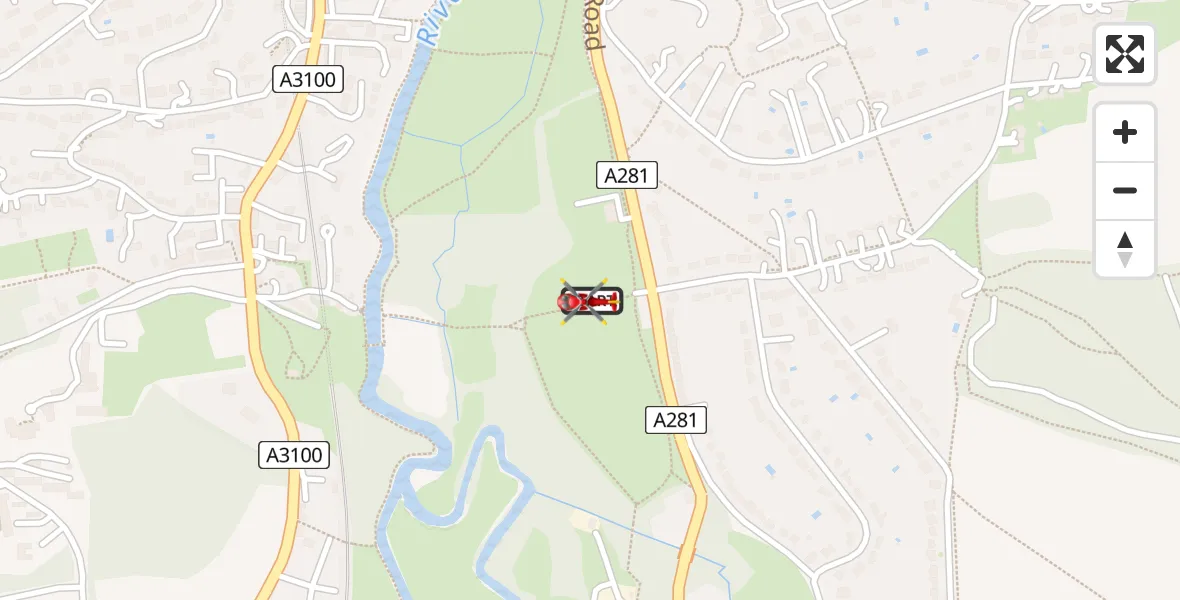 Flight path map showing Air Ambulance Helicopter route from Guildford to Guildford