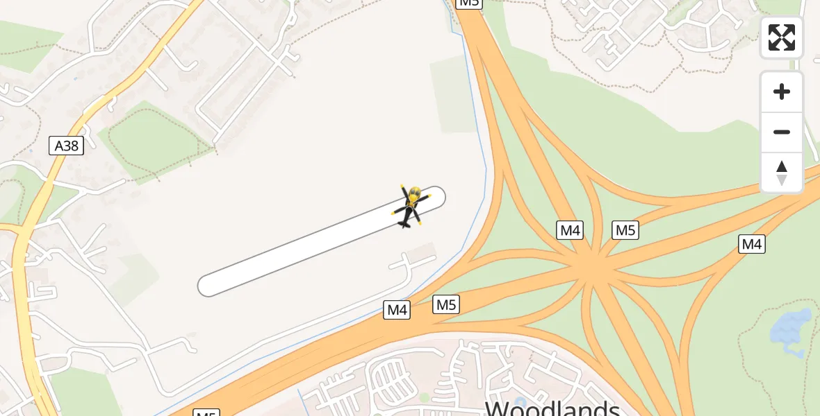 Flight path map showing Police Helicopter route from Almondsbury Helicopter Base to Almondsbury Helicopter Base