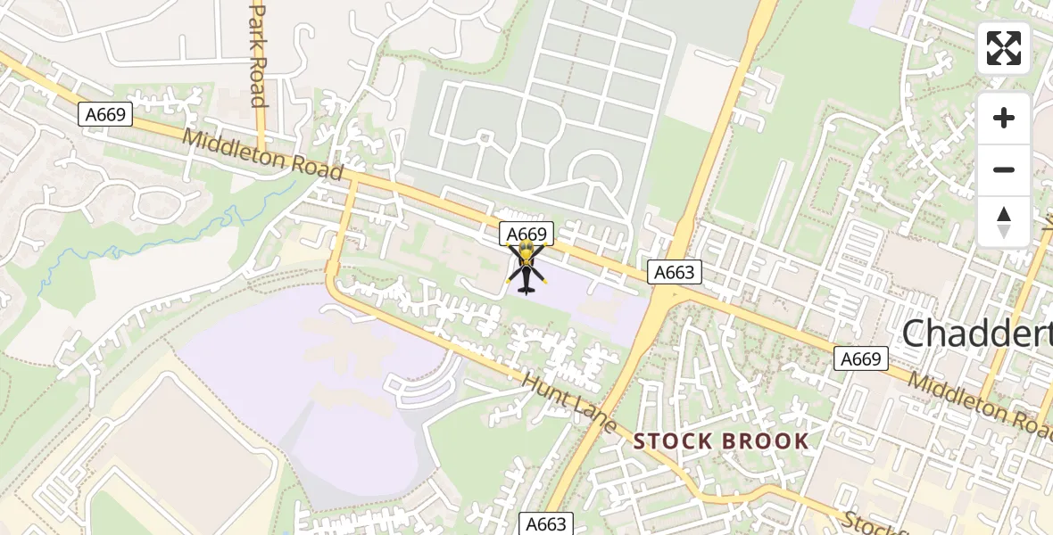 Flight path map showing Police Helicopter route from Chadderton to Chadderton
