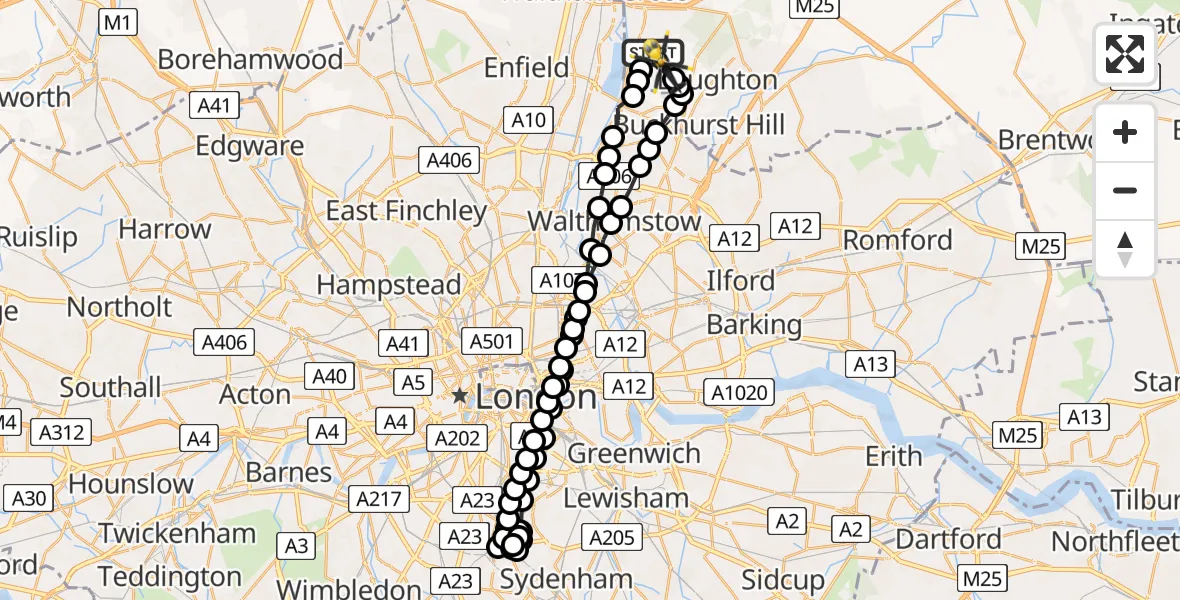 Flight path map showing Police Helicopter route from Sewardstonebury to Sewardstonebury