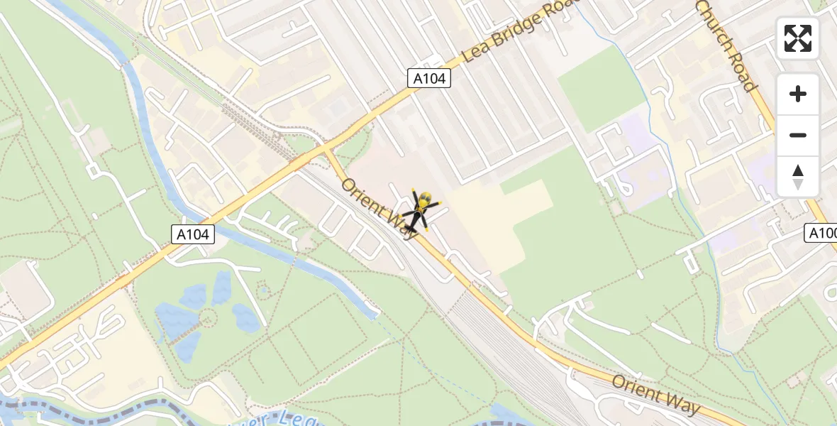 Flight path map showing Police Helicopter route from Leyton to Leyton