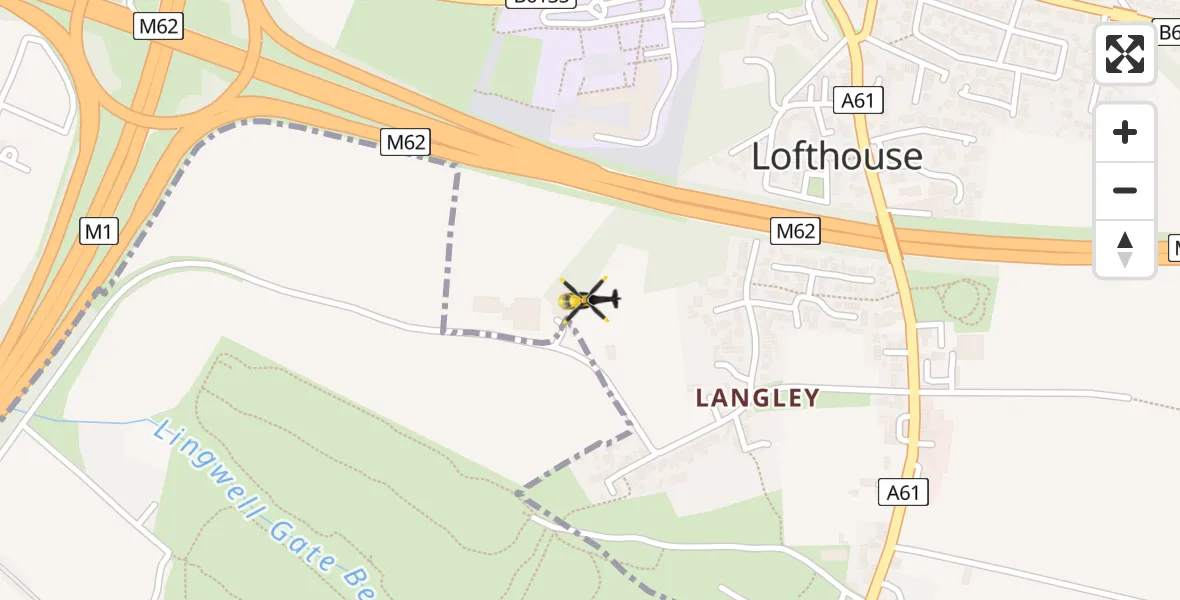 Flight path map showing Police Helicopter route from Lofthouse to Lofthouse