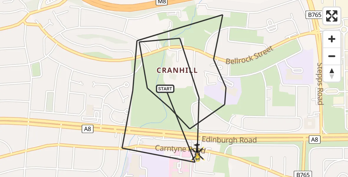 Flight path map showing Police Helicopter route from Glasgow to Glasgow