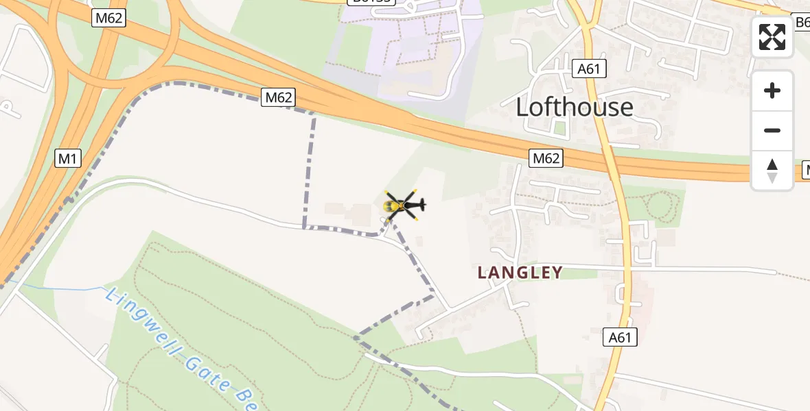 Flight path map showing Police Helicopter route from Lofthouse to Lofthouse