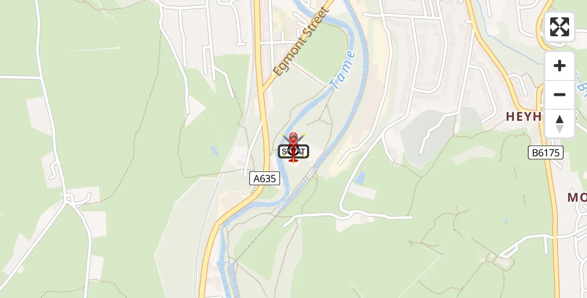 Flight path map showing Air Ambulance Helicopter route from Mossley to Mossley