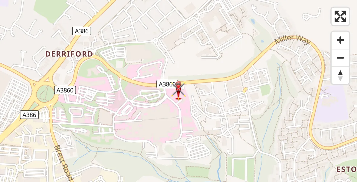 Flight route Air Ambulance Helicopter Derriford Hospital - Derriford Hospital, 18 April 2026, 09:15