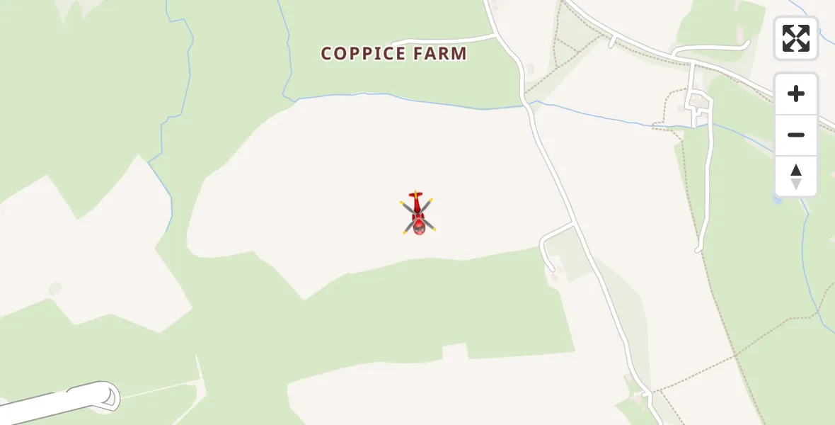 Flight path map showing Air Ambulance Helicopter route from Rockbeare to Rockbeare