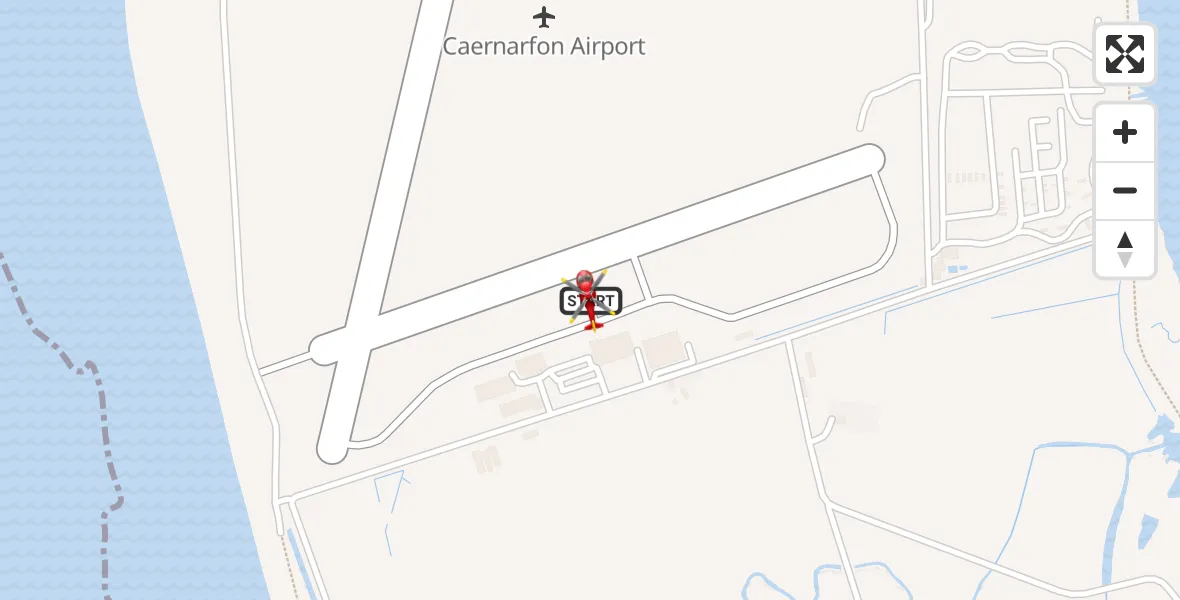 Flight path map showing Air Ambulance Helicopter route from Caernarfon Airport to Caernarfon Airport