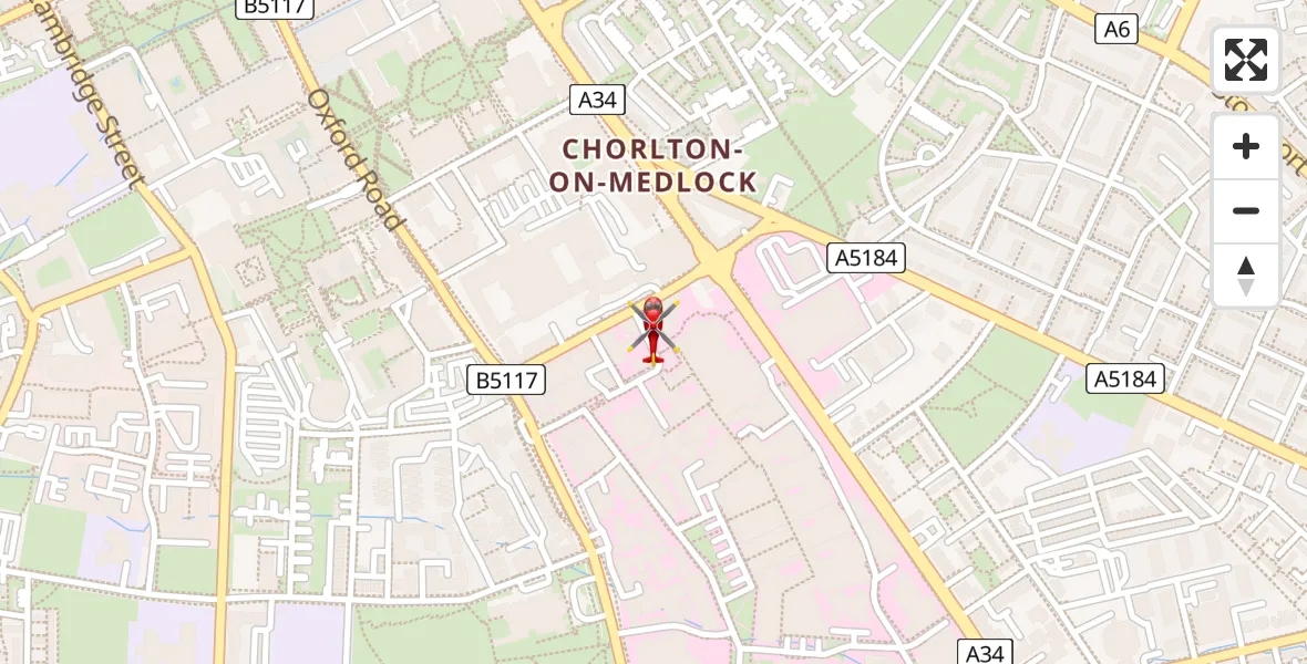 Flight path map showing Air Ambulance Helicopter route from Ardwick to Ardwick