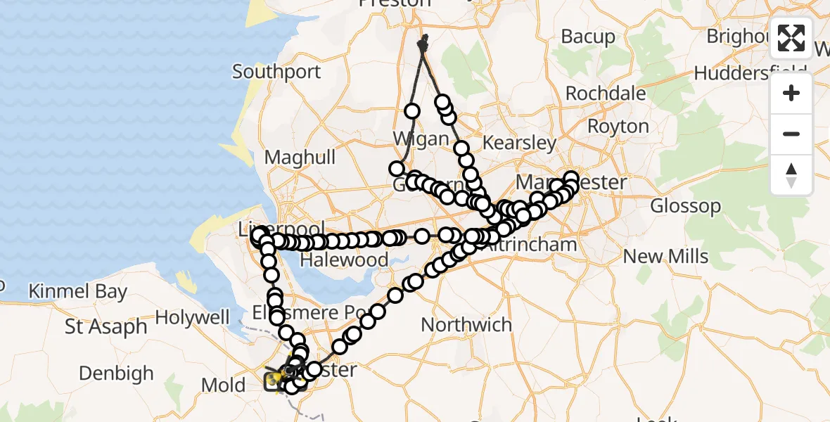 Flight path map showing Police Helicopter route from Hawarden Airport to Hawarden Airport