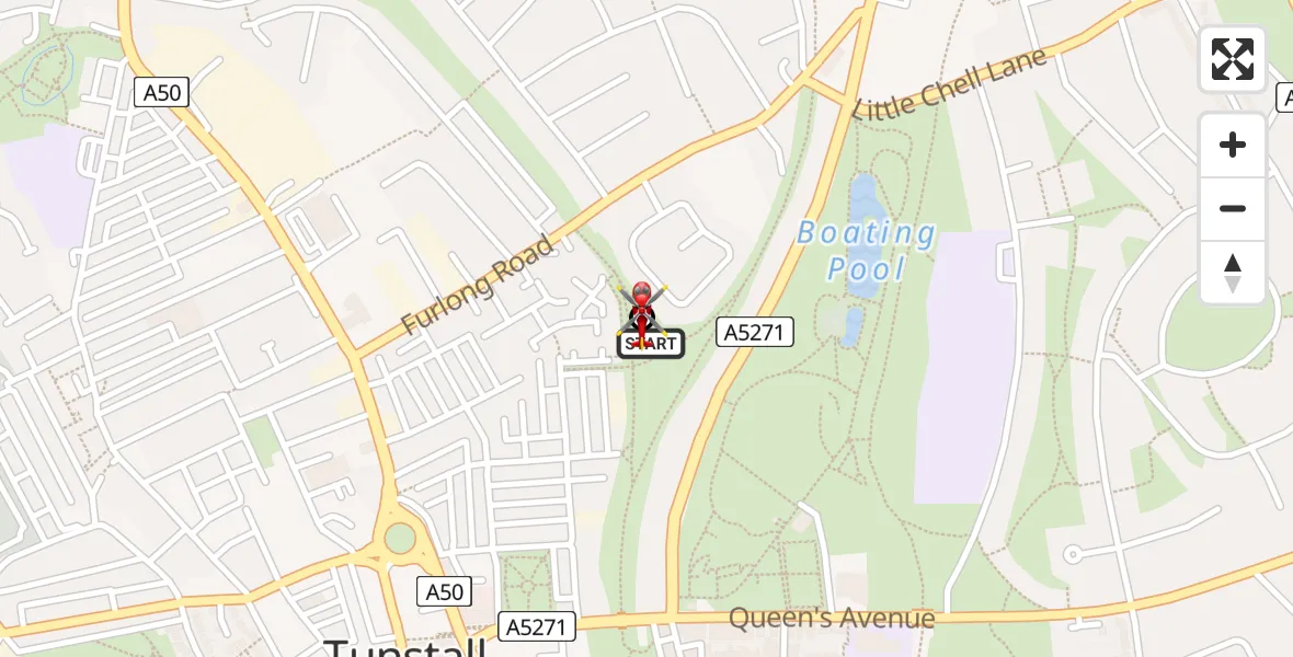 Flight path map showing Air Ambulance Helicopter route from Tunstall to Tunstall