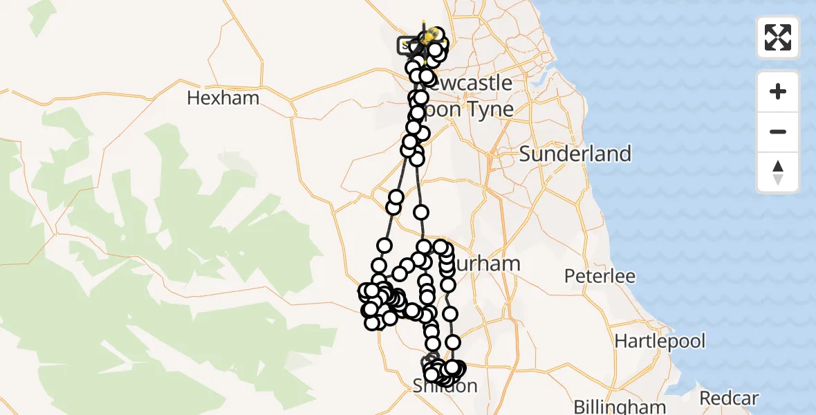 Flight path map showing Police Helicopter route from Newcastle International Airport to Newcastle International Airport