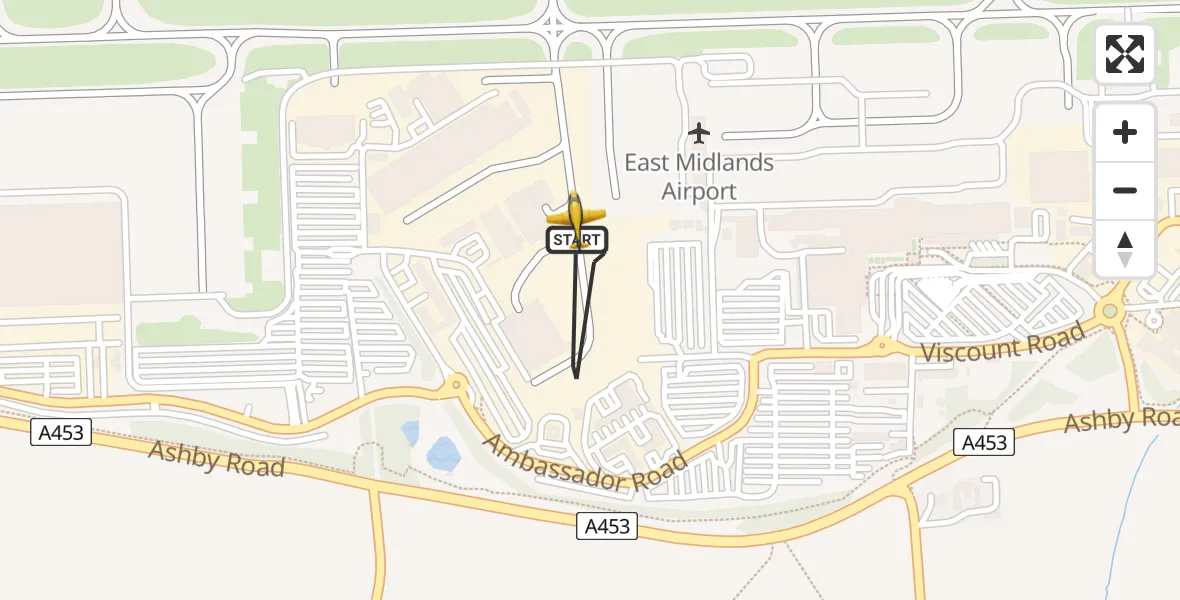 Flight path map showing Police Aircraft route from East Midlands Airport to East Midlands Airport