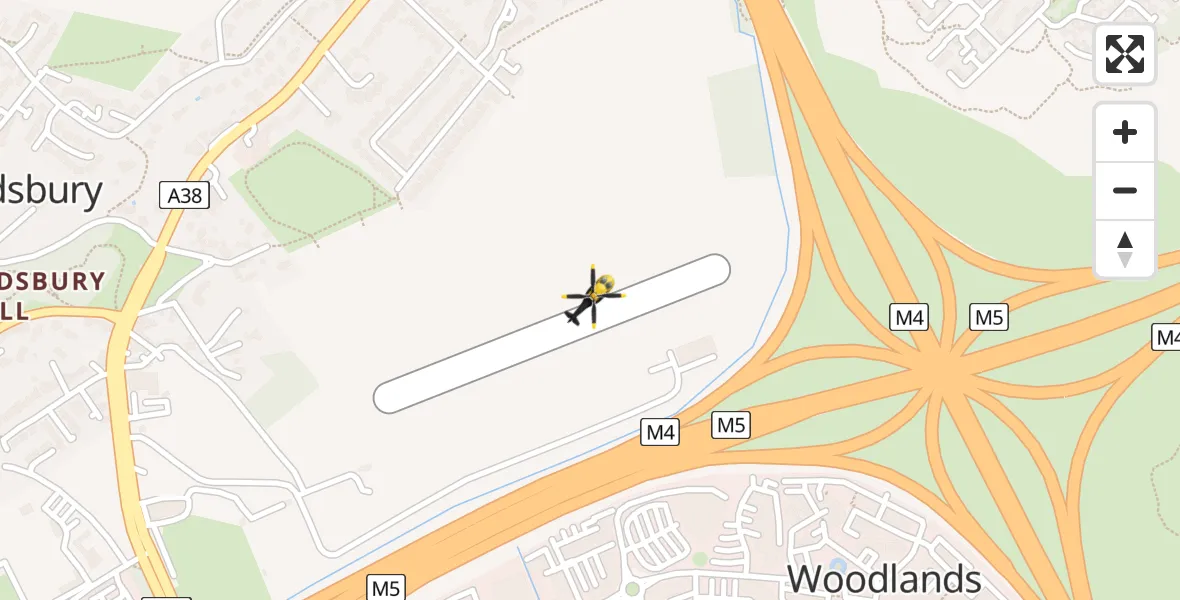 Flight path map showing Police Helicopter route from Almondsbury Helicopter Base to Almondsbury Helicopter Base
