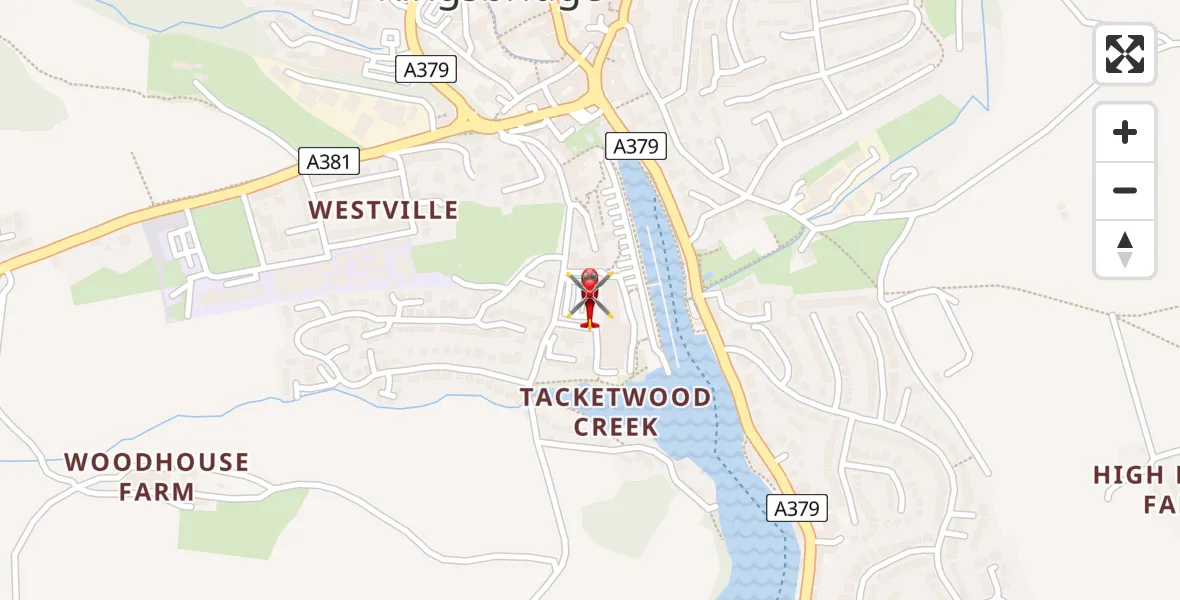 Flight path map showing Air Ambulance Helicopter route from Kingsbridge to Kingsbridge