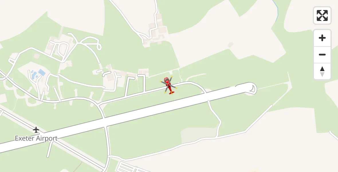 Flight path map showing Air Ambulance Helicopter route from Exeter International Airport to Exeter International Airport