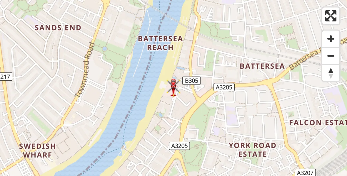 Flight path map showing Air Ambulance Helicopter route from London Heliport to London Heliport