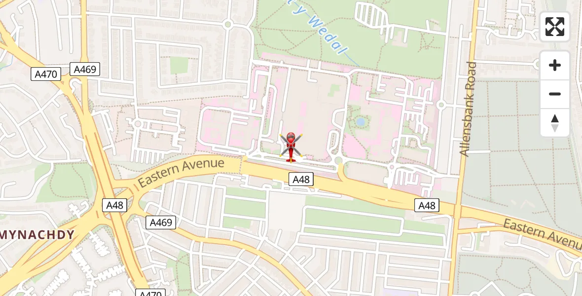 Flight path map showing Air Ambulance Helicopter route from Birchgrove to Birchgrove