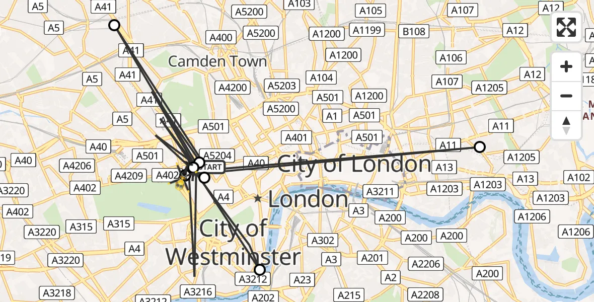 Flight path map showing Police Helicopter route from City of Westminster to City of Westminster