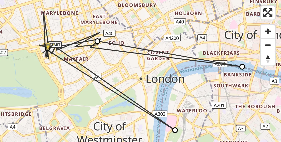 Flight path map showing Police Helicopter route from City of Westminster to City of Westminster