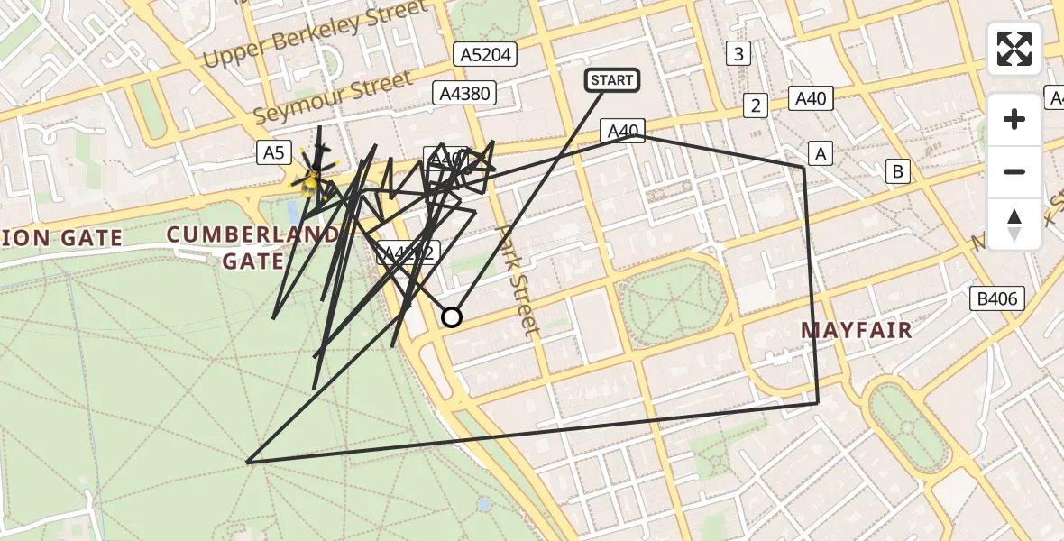 Flight path map showing Police Helicopter route from City of Westminster to City of Westminster