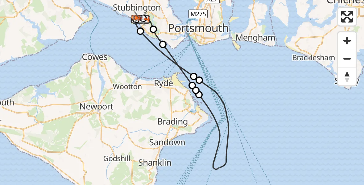 Flight path map showing Coastguard Helicopter route from Solent Airport to Solent Airport
