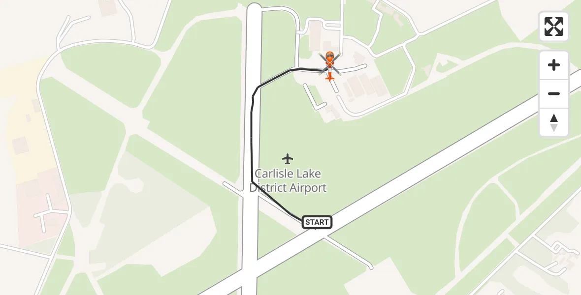 Flight path map showing Coastguard Helicopter route from Carlisle Lake District Airport to Carlisle Lake District Airport