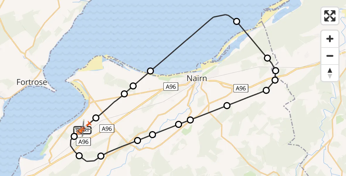 Flight path map showing Coastguard Helicopter route from Inverness Airport to Inverness Airport